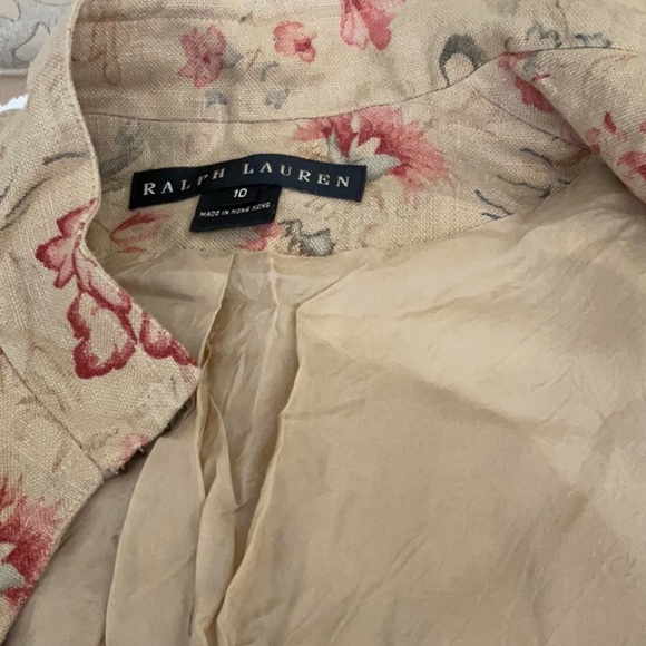 Vintag Ralph Lauren Chinese Rose Print Linen Mandarin Jacket  EUC - Picture 12 of 14